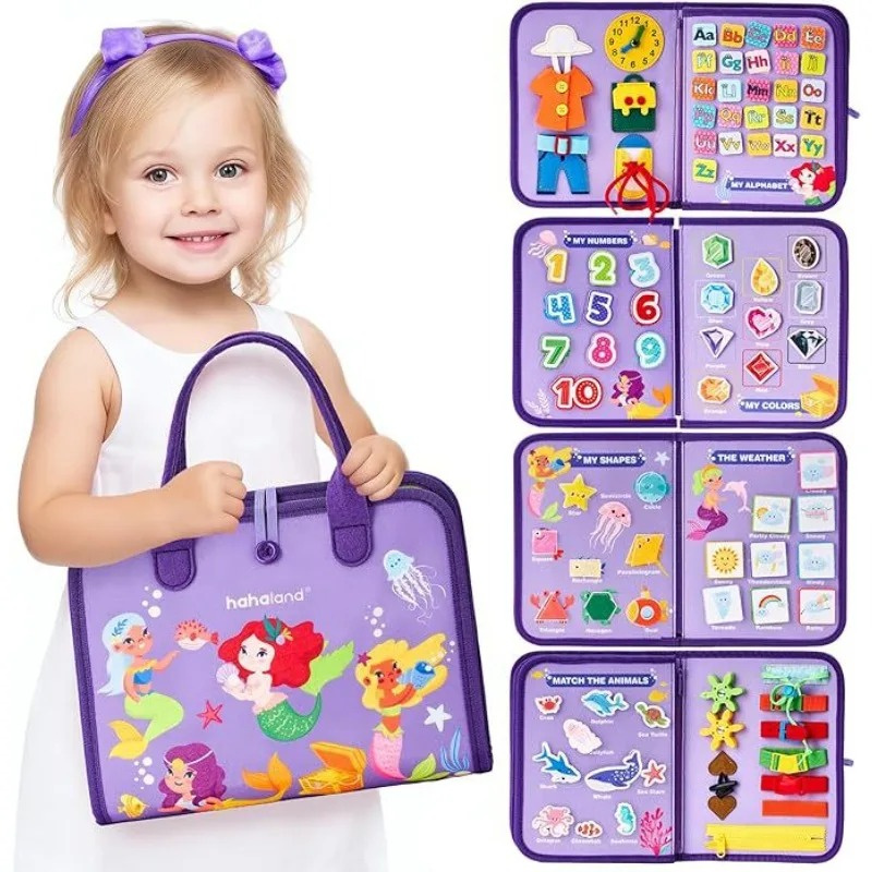 New Felt Busy Board Dressing Board Educational Toy Children's Felt Learning Board Sensory and Tactile Training Adhesive Bag