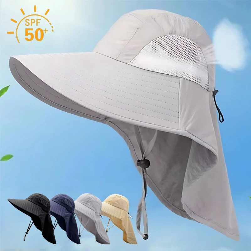 Wide Brim Sun Hat Summer Beach Sun Cap Breathable Neck Protection Adjustable Hats for Outdoor Fishing Hiking Camping Vacation