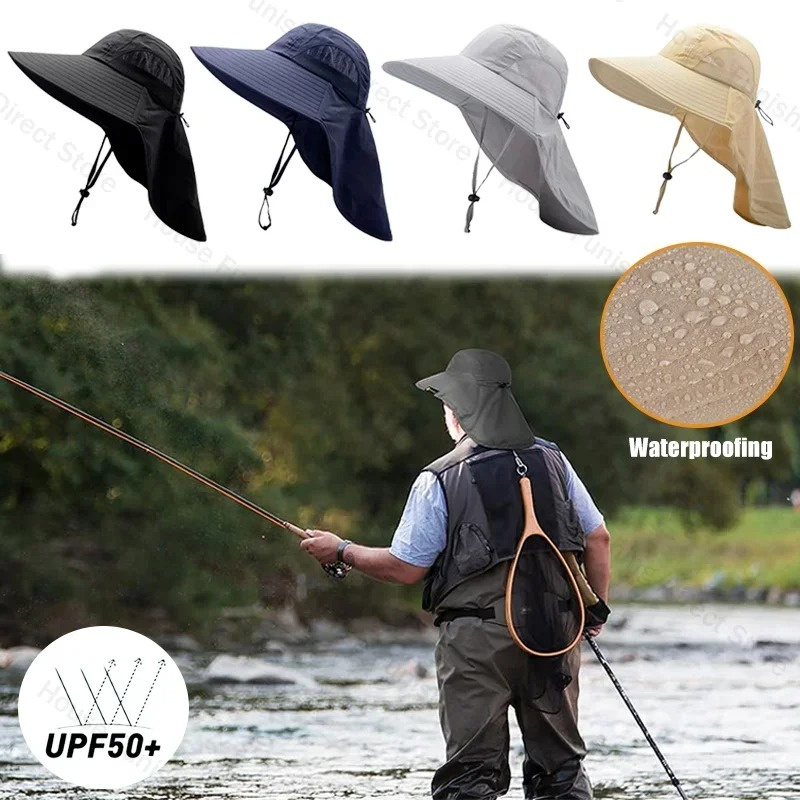 Wide Brim Sun Hat Summer Beach Sun Cap Breathable Neck Protection Adjustable Hats for Outdoor Fishing Hiking Camping Vacation