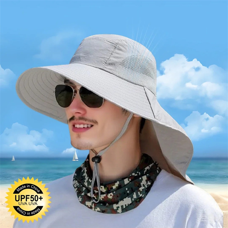 Wide Brim Sun Hat Summer Beach Sun Cap Breathable Neck Protection Adjustable Hats for Outdoor Fishing Hiking Camping Vacation