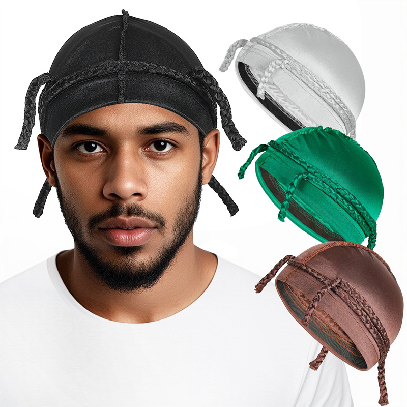 Imitation Silk Men Dome Cap Elastic Braid Hat Riding Running Sports Cap Night Sleep Headcover Beanie Bonnet Hair Accessories