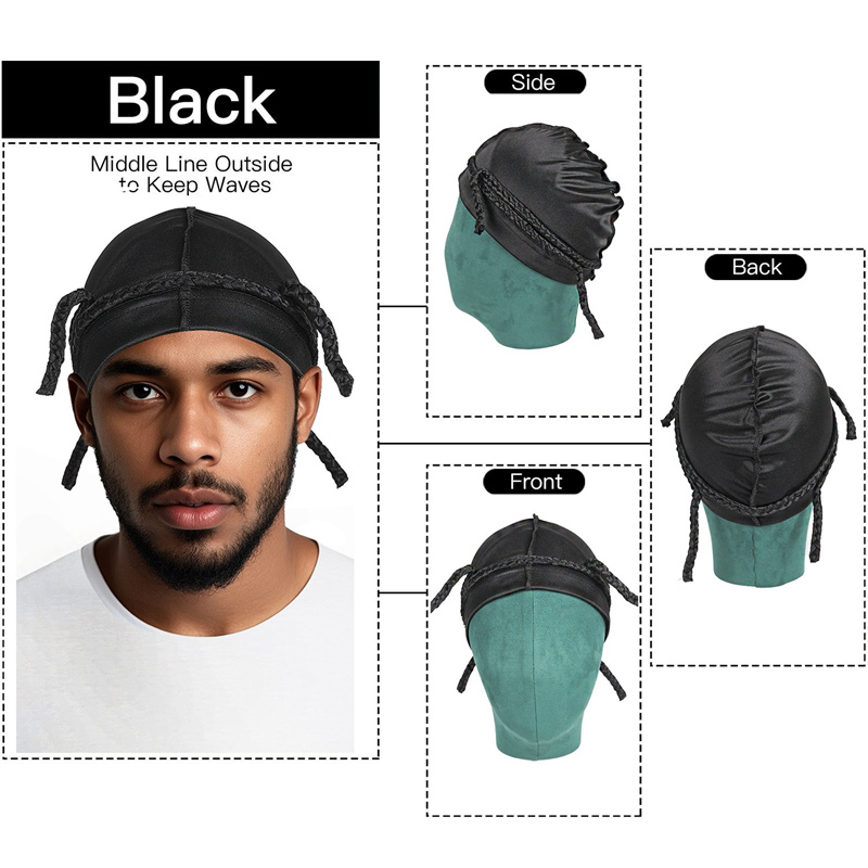 Imitation Silk Men Dome Cap Elastic Braid Hat Riding Running Sports Cap Night Sleep Headcover Beanie Bonnet Hair Accessories