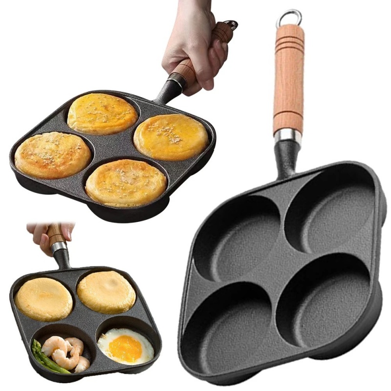 4 Hole Egg Pancake Steak Pan Non-Stick Breakfast Grill Cooking Pot Egg Frying Pan Pancake Pan Egg Burger Ham Pan Grill Pan