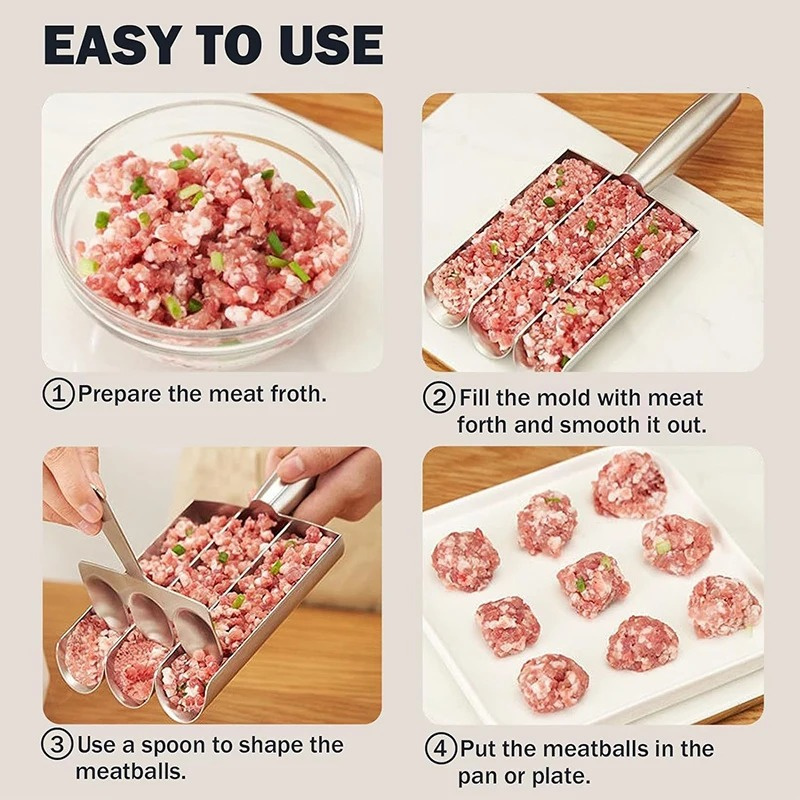 304 Stainless Steel Meatball Scoop Maker Mold for Fish Beef Easy-Release Non-Stick Rice Ball Dumplings Maker DIY Kitchen Tools