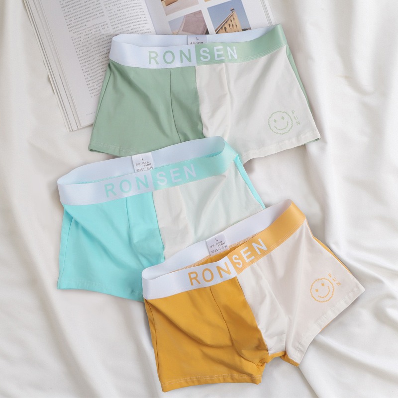 Pure Cotton Men's Pants Men's Boxer Shorts Collision Colour Breathable Mid-Waist Trend Mid-Waist Underpants Sport Boy Underwear