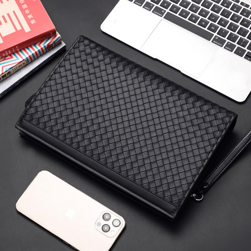 New Men's Soft Leather Woven Handbag Large Capacity Business Casual Envelope Bag Phone Bag Fashion Men's Clutch Bag Briefcase