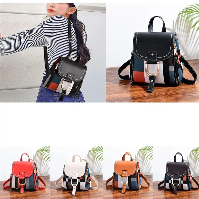 Women Soft Leather Backpack Vintage Female Shoulder Bag Casual Travel Ladies Knapsack Multi-purpose Fashion Splicing School Bag