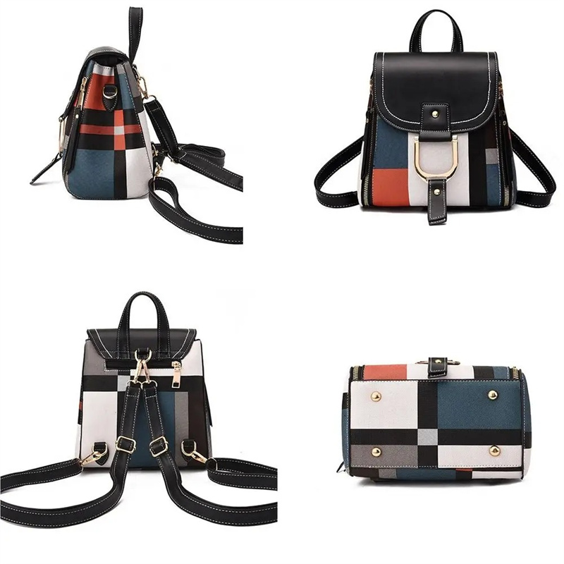 Women Soft Leather Backpack Vintage Female Shoulder Bag Casual Travel Ladies Knapsack Multi-purpose Fashion Splicing School Bag