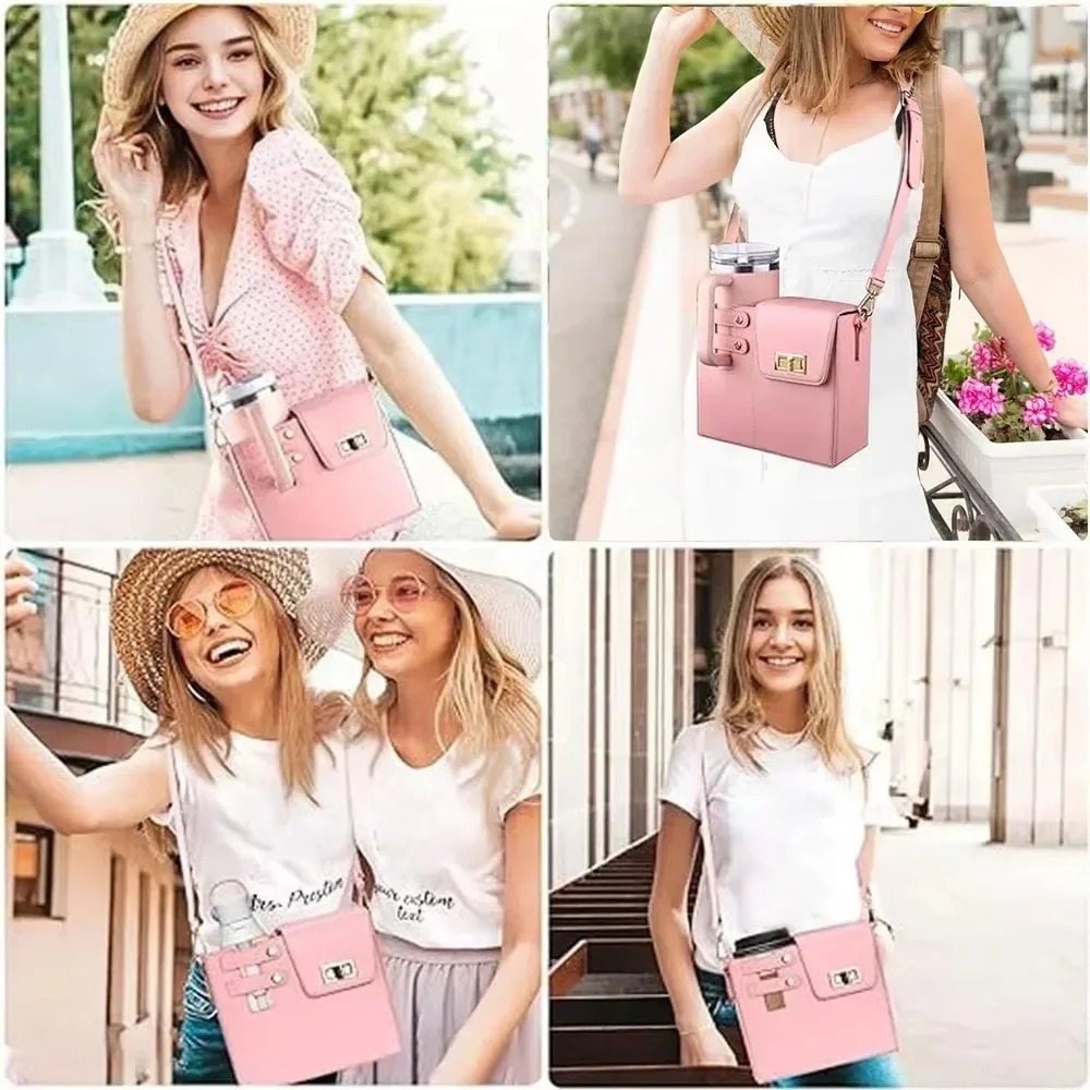 Outdoor Portable Water Cup Storage Bag Water Beverage Bottle Bag With Shoulder Strap Cup Bottle Crossbody Bag Storage Pocket