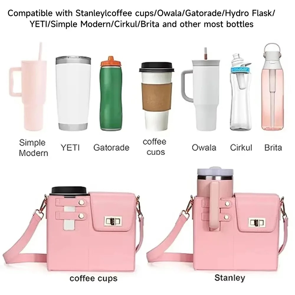 Outdoor Portable Water Cup Storage Bag Water Beverage Bottle Bag With Shoulder Strap Cup Bottle Crossbody Bag Storage Pocket