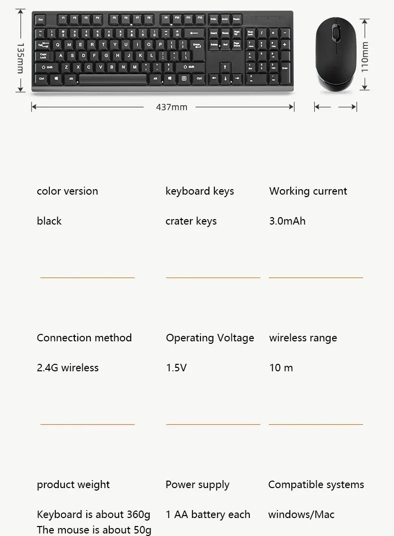 2.4G Wireless Keyboard Mouse Set 104 Keys Standard Keyboard Gaming Keyboard Mouse Kit for Android TV Box Laptop PC Accessories