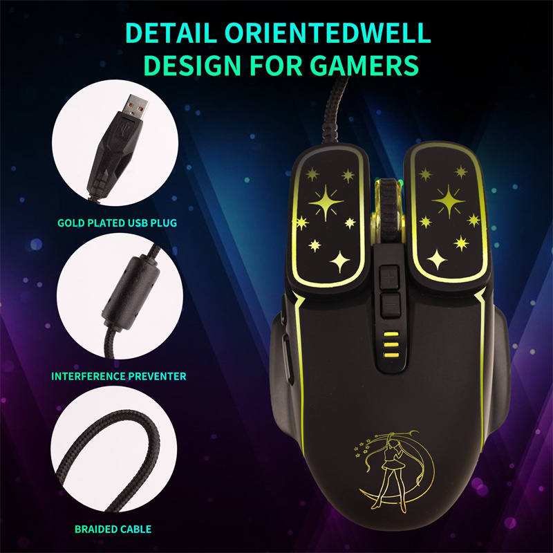 Sailor Moon Tsukino Usagi Wired Mouse Anime Characters Cool Glowing USB Computer Gaming Mouse Office Optical Mouse