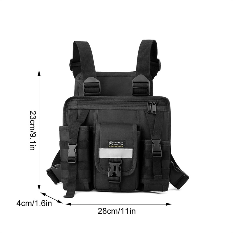 Reflective Design Waterproof Front Chest Bag Running Hip Hop Streetwear Vest Bag Multiple Pockets Outdoor Hiking Backpack