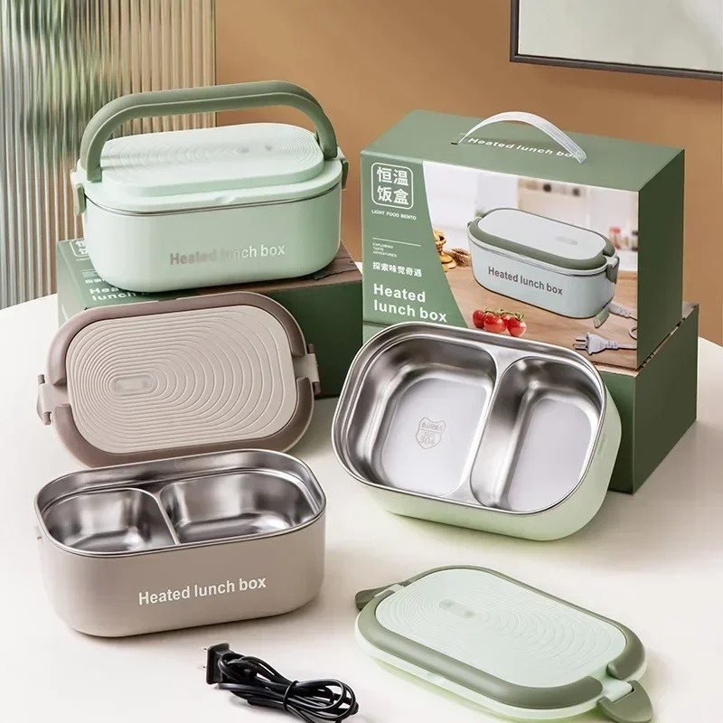 EU/UK/US Plug 304 Stainless Steel Electric Lunch Box Food Heated Warmer Container Constant Temperature Heated Lunch Box