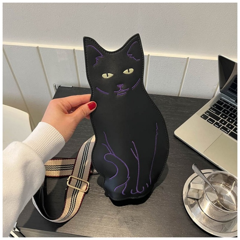 Women Cute Cat Shoulder Bag Lady Funny Waist Chest Bag PU Crossbody Bag Luxury Interesting Design Sling Bag Mobile Phone Purse