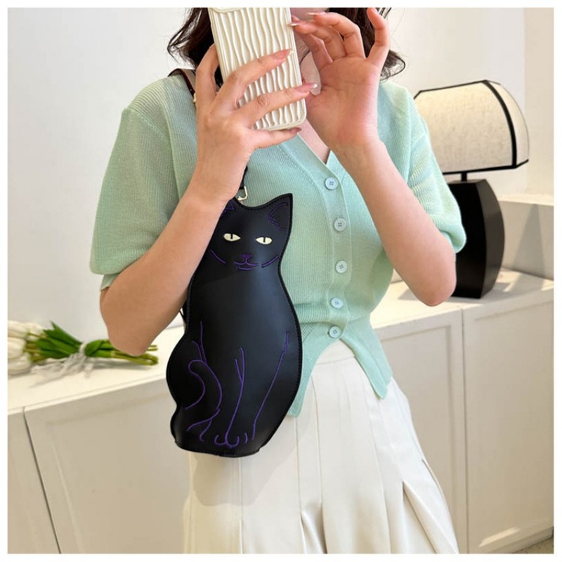Women Cute Cat Shoulder Bag Lady Funny Waist Chest Bag PU Crossbody Bag Luxury Interesting Design Sling Bag Mobile Phone Purse