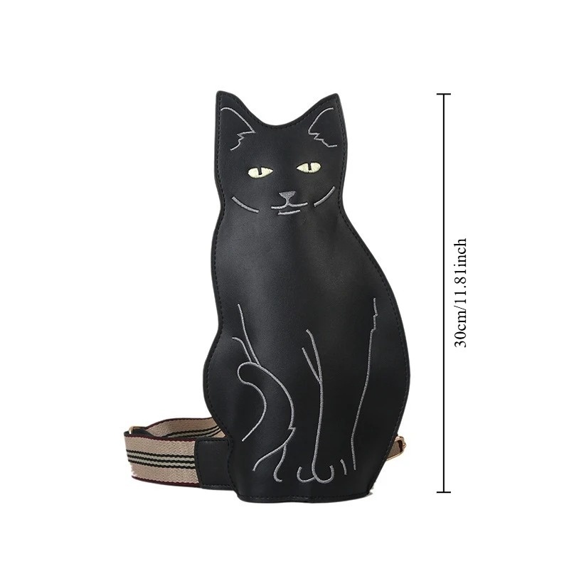 Women Cute Cat Shoulder Bag Lady Funny Waist Chest Bag PU Crossbody Bag Luxury Interesting Design Sling Bag Mobile Phone Purse