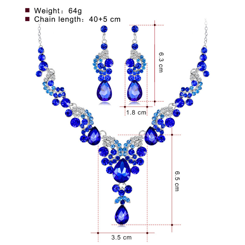 Elegant Floral Waterdrop Bridal Jewelry Set Red Crystal Necklace Earring Set For Women Wedding Party Jewelry Accessories