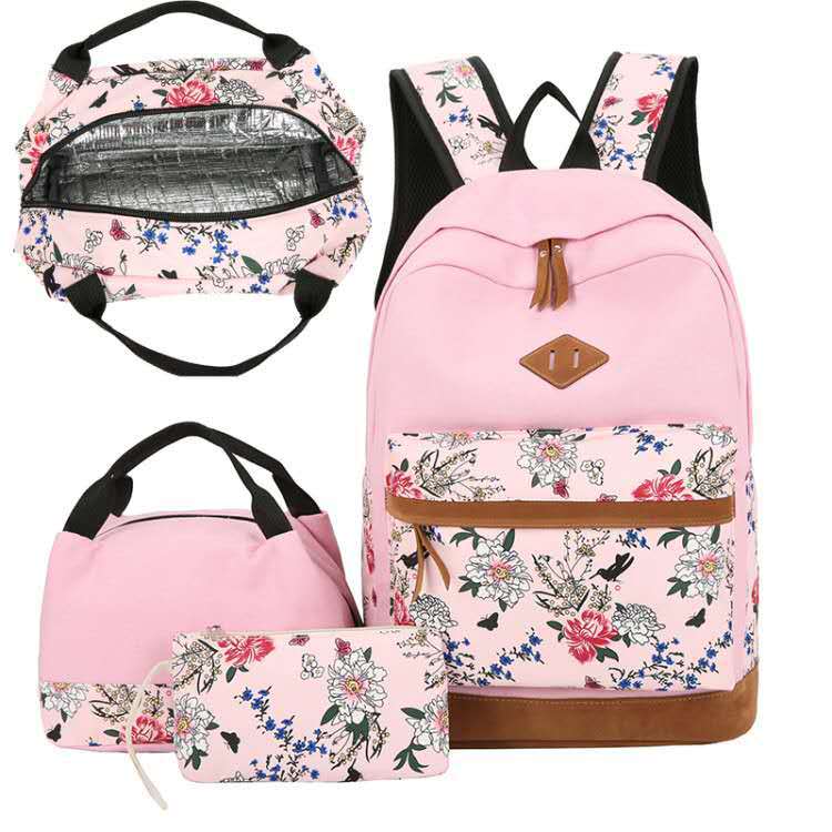 3 Pcs Set Women Floral Backpack Female Simple School Backpacks Bag for Teenager Girls Female College Students Book Bags