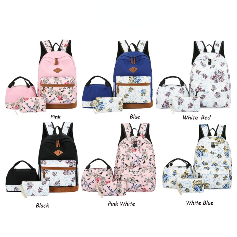 3 Pcs Set Women Floral Backpack Female Simple School Backpacks Bag for Teenager Girls Female College Students Book Bags