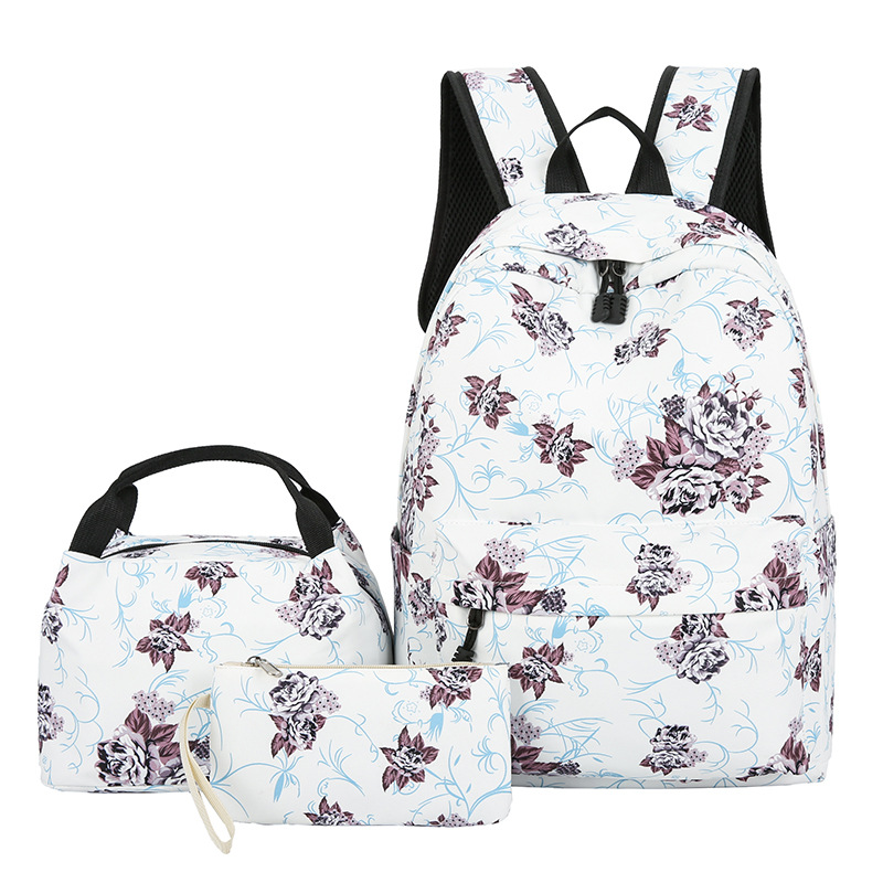 3 Pcs Set Women Floral Backpack Female Simple School Backpacks Bag for Teenager Girls Female College Students Book Bags