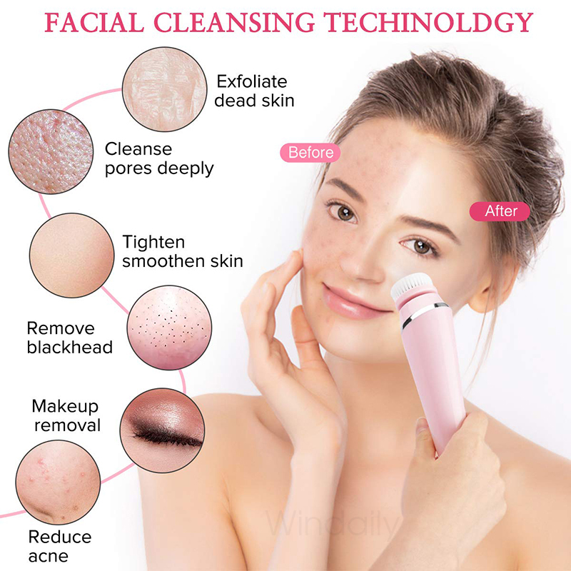 4 in 1 Electric Facial Cleansing Brush Rechargeable Waterproof Spin Sonic Exfoliator Face Scrubber Cleanser Skin Care Machine