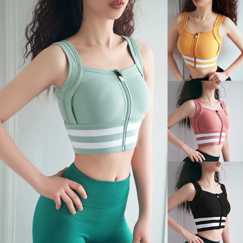 Sports Bra Women Crop Top Fitness Sportswear Bras Fitness Female Zipper Underwear Vest Running Shockproof Push Up Bras Lingerie