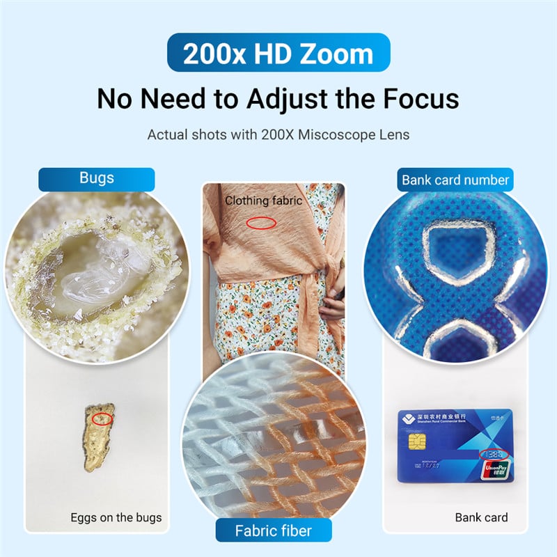 APEXEL HD Camera Lens 200X Microscope Lens for iPhone Android Universal Phone High Magnification LED Easy Use Magnifying Glass