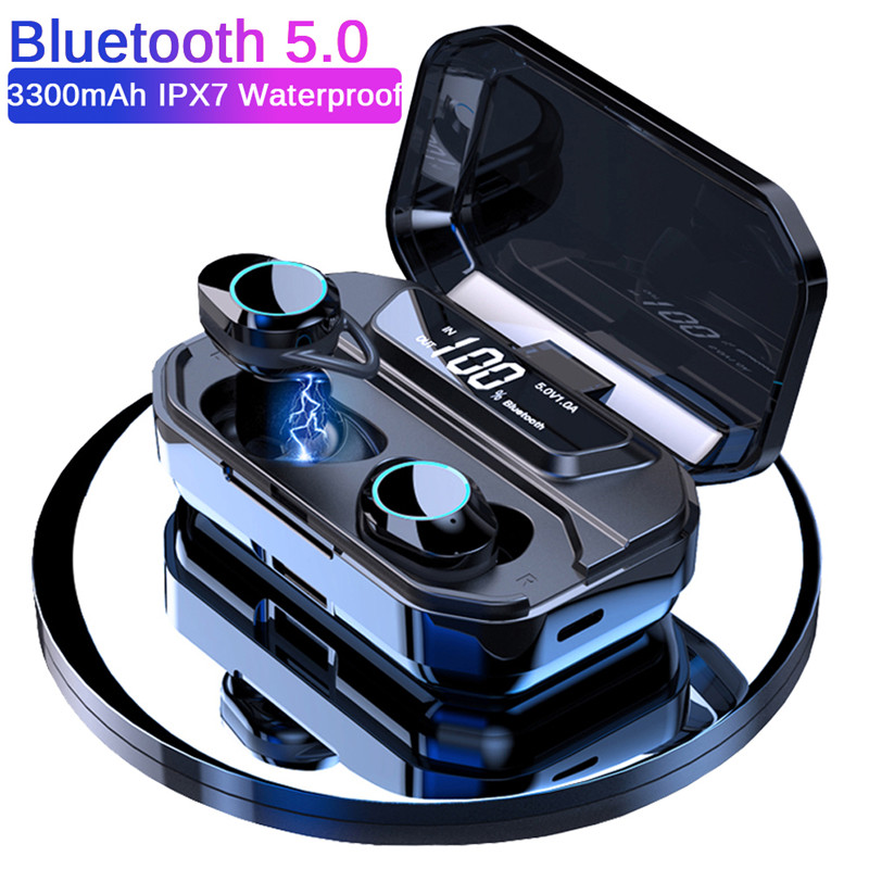 TWS 9D Stereo Bluetooth Earphone Noise Reduction Wireless Headset IPX7 Waterproof LED Smart Power Bank Phone Holder Headphones
