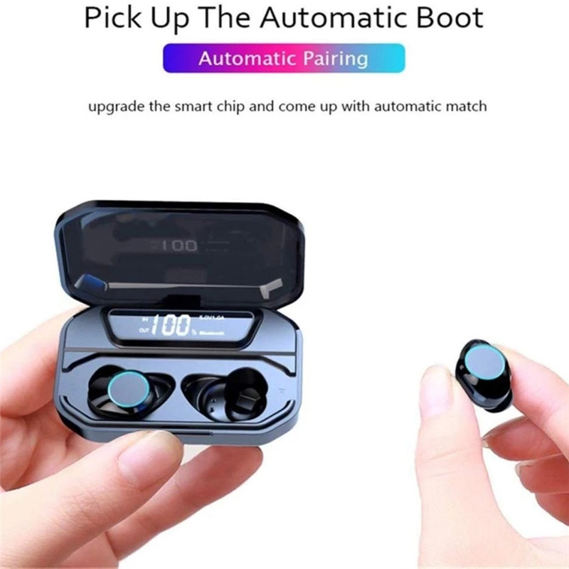 TWS 9D Stereo Bluetooth Earphone Noise Reduction Wireless Headset IPX7 Waterproof LED Smart Power Bank Phone Holder Headphones