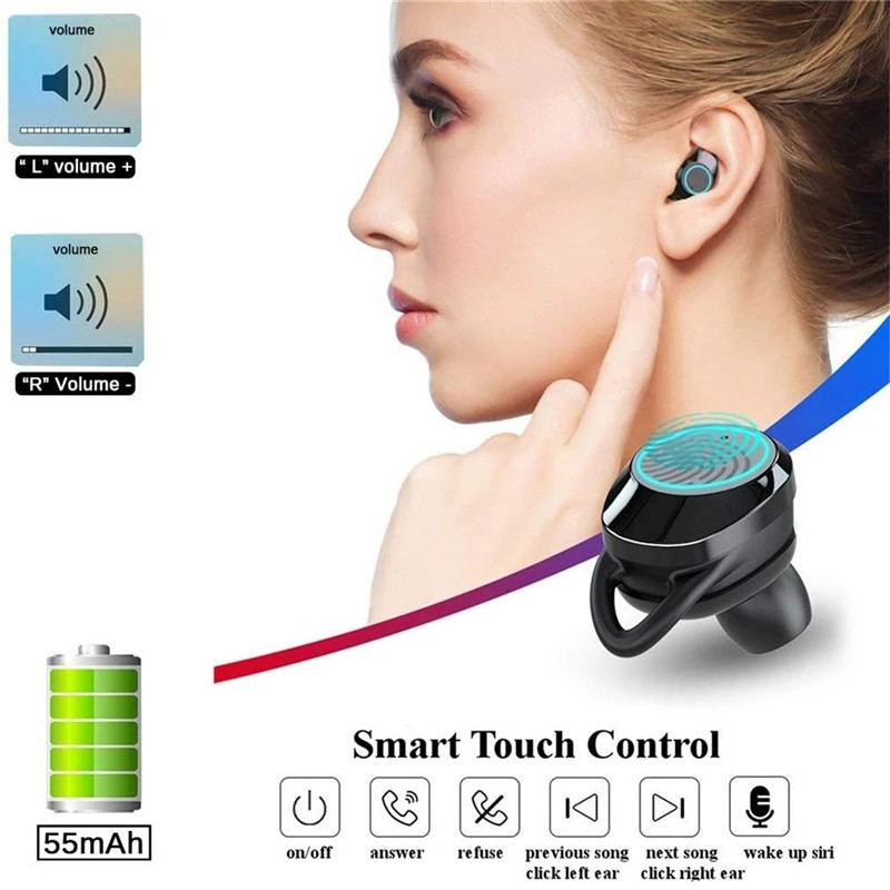 TWS 9D Stereo Bluetooth Earphone Noise Reduction Wireless Headset IPX7 Waterproof LED Smart Power Bank Phone Holder Headphones