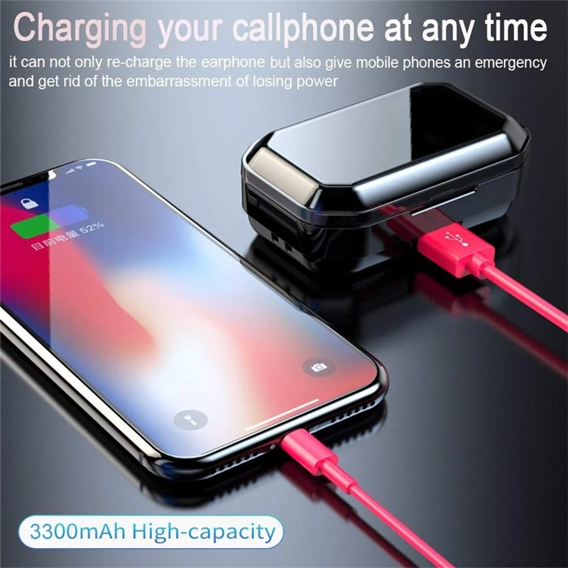 TWS 9D Stereo Bluetooth Earphone Noise Reduction Wireless Headset IPX7 Waterproof LED Smart Power Bank Phone Holder Headphones