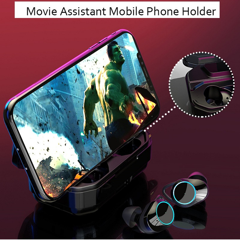 TWS 9D Stereo Bluetooth Earphone Noise Reduction Wireless Headset IPX7 Waterproof LED Smart Power Bank Phone Holder Headphones
