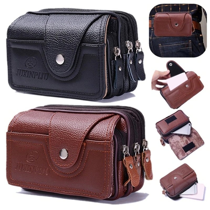 Man Waist Bag PU Leather Men Casual Design Clutch Bags Fashion Zipper Bum Bag Waist Pack Male Waterproof Phone Bag Pouch