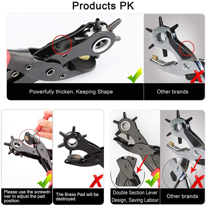 Leather Belt Hole Punch Plier Eyelet Puncher Revolve Sewing Machine Setter Tool Watchband Strap Household Leather Craft Tools