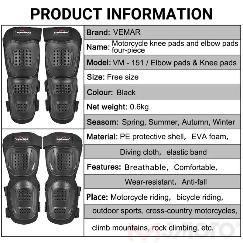 4pcs/set Sport Motocross Knee Protector Brace Protection Elbow Pad Kneepad Motorcycle Cycling Guard Protector Knee Guard