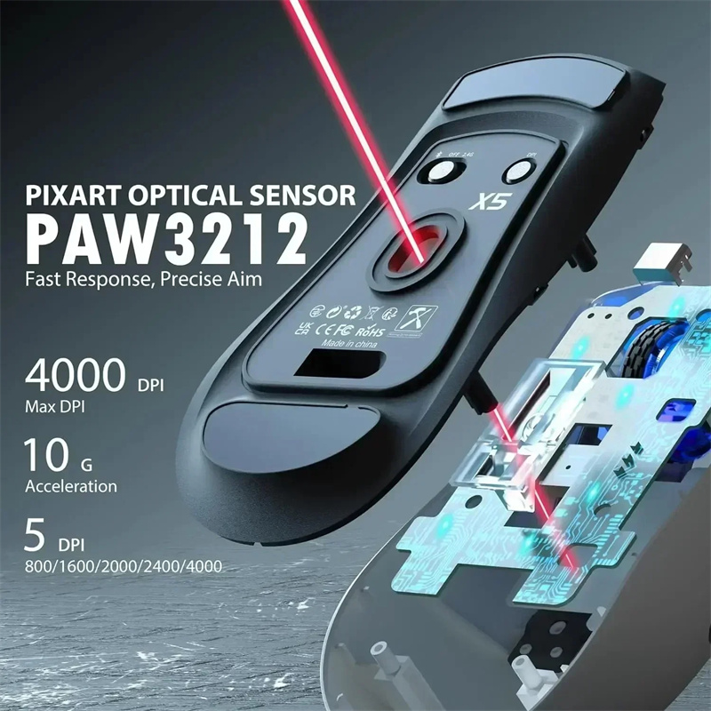 Attack Shark X5 Wireless Mouse 3 Modes BT/2.4Ghz/USB-C Lightweight PAW3212 Sensor Rechargeable RGB Mice PC Laptop Gaming Mouse