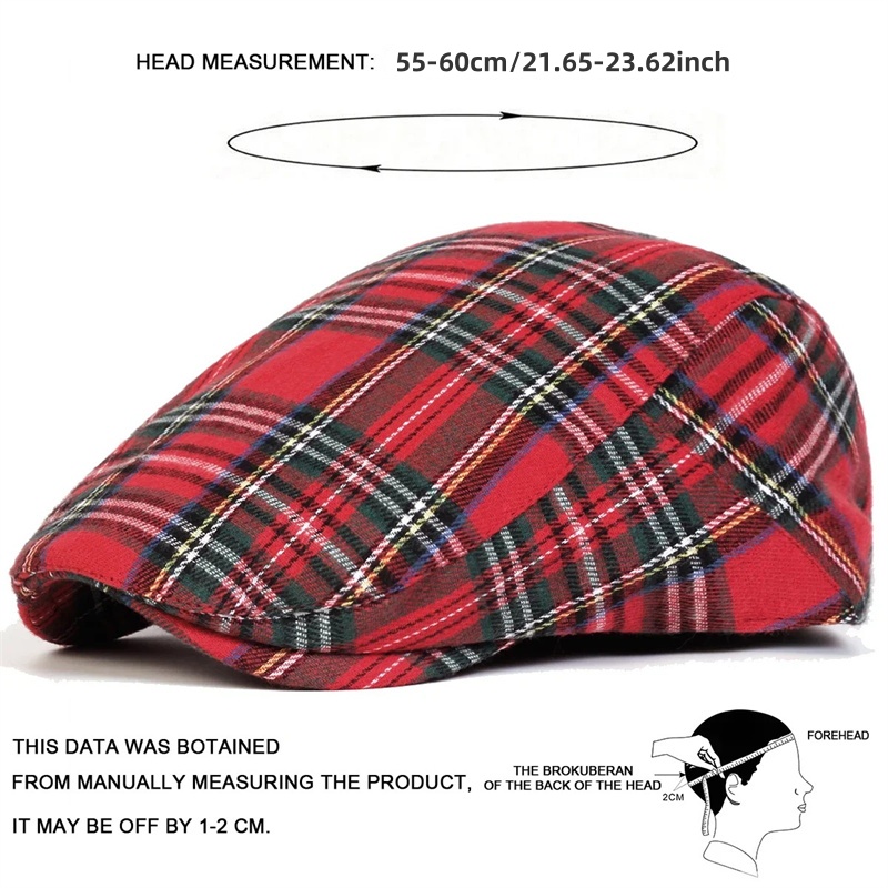 Women Plaid Berets Hat Men French Style Cap Cotton Plaid Visors Red Green Blue Duckbill Herringbone Flat Cap Ladies Winter Hat