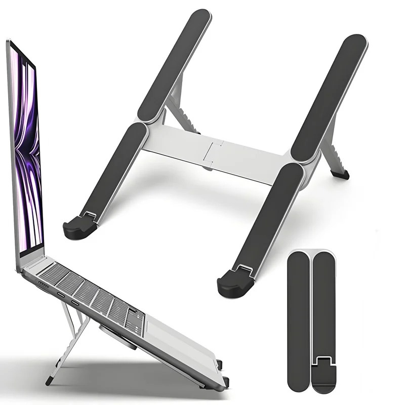 Aluminum Alloy Mini Foldable Laptop Stand with USB HUB Docking Station Adjustable Portable Notebook iPad Holder for 10-17 Inch