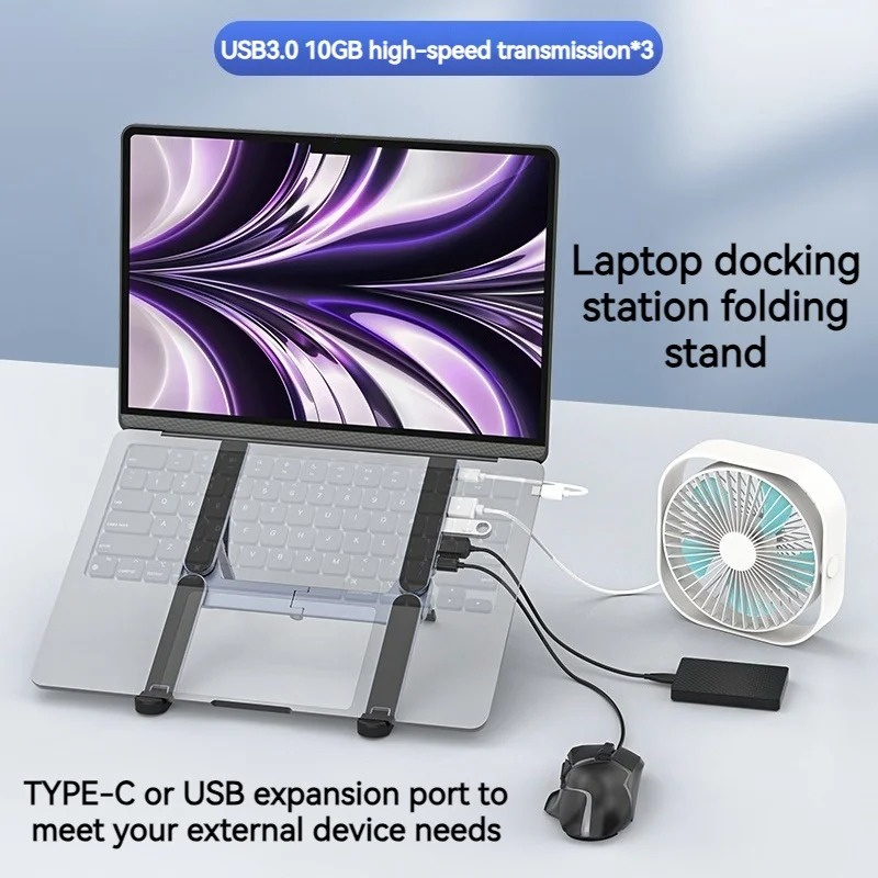 Aluminum Alloy Mini Foldable Laptop Stand with USB HUB Docking Station Adjustable Portable Notebook iPad Holder for 10-17 Inch