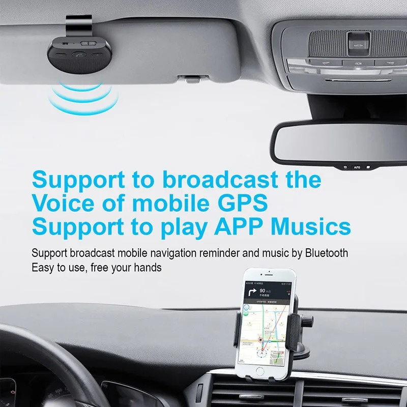 Wireless Vehicle Car BT 5.0 Speakers Handsfree Car Kit Hands-free Bluetooth Speakerphone Sun Visor Music Player With Mic