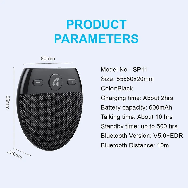 Wireless Vehicle Car BT 5.0 Speakers Handsfree Car Kit Hands-free Bluetooth Speakerphone Sun Visor Music Player With Mic