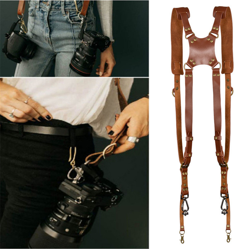 Portable Camera Strap Genuine Leather DSLR Strap Double Shoulder Strap Photography Accessories Adjustable Camera Harness Strap