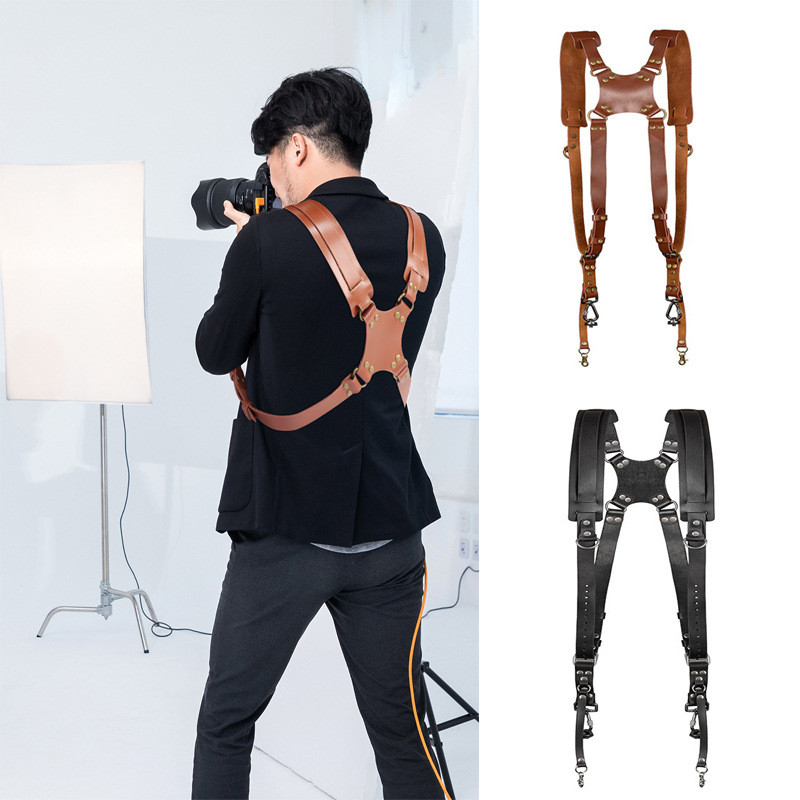 Portable Camera Strap Genuine Leather DSLR Strap Double Shoulder Strap Photography Accessories Adjustable Camera Harness Strap