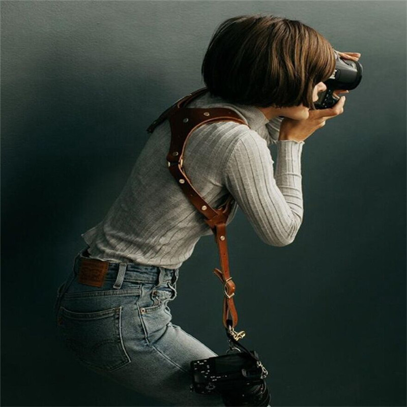 Portable Camera Strap Genuine Leather DSLR Strap Double Shoulder Strap Photography Accessories Adjustable Camera Harness Strap