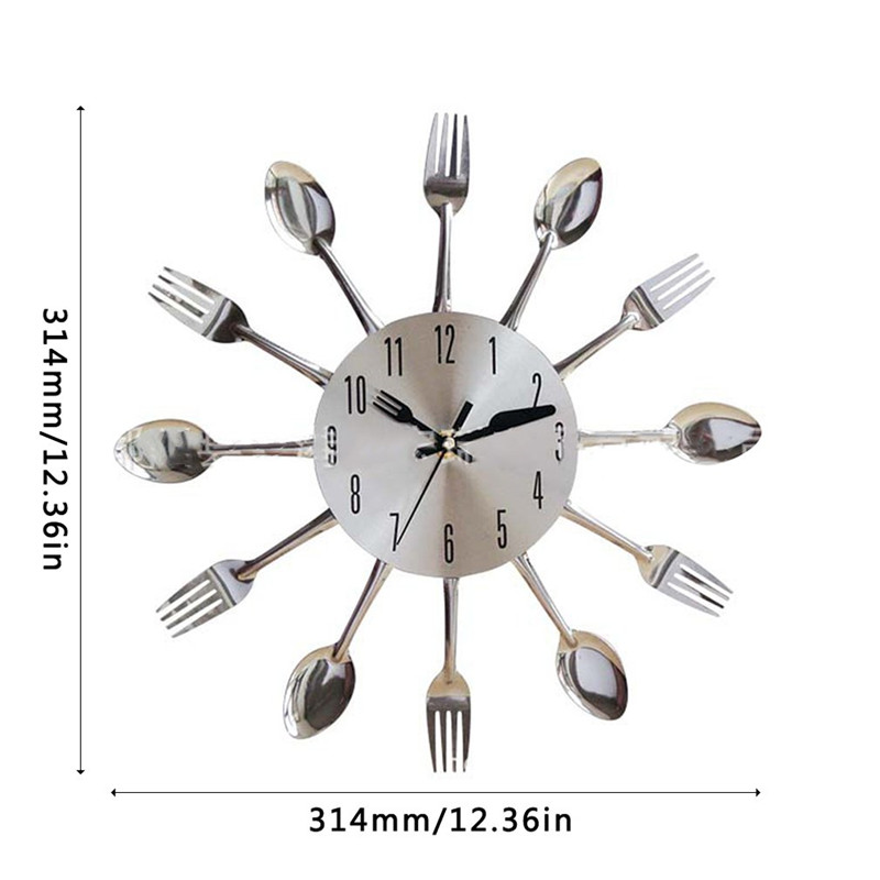 Stainless Steel Fork Spoon Kitchen Restaurant Wall Clock Home Decoration Fashion Wall Clocks Modern Horloge Murale Decor