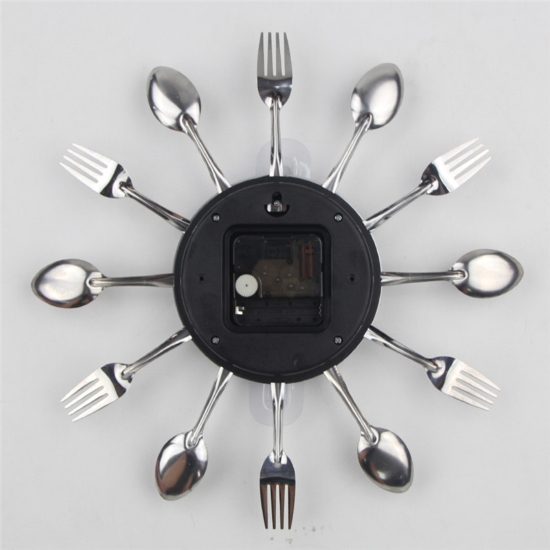 Stainless Steel Fork Spoon Kitchen Restaurant Wall Clock Home Decoration Fashion Wall Clocks Modern Horloge Murale Decor