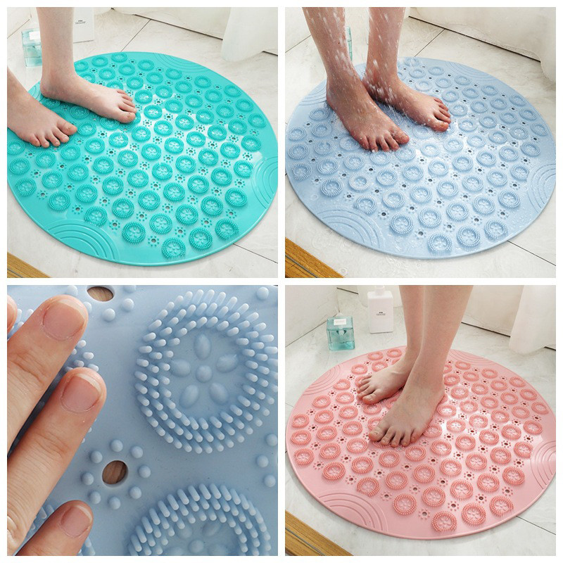 55cm Round Non-Slip Bath Mat Safety Shower PVC Bathroom Mat With Drain Hole Plastic Massage Foot Pad Bathroom Accessories