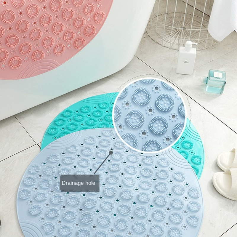 55cm Round Non-Slip Bath Mat Safety Shower PVC Bathroom Mat With Drain Hole Plastic Massage Foot Pad Bathroom Accessories