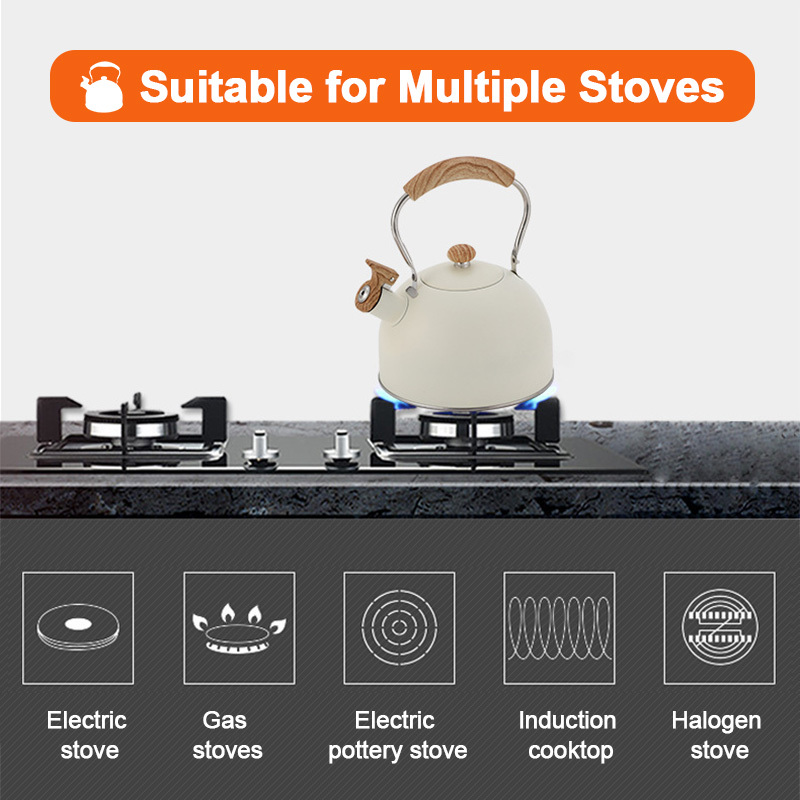 2.5L Whistle Kettle Flat Bottom Whistle Pot Outdoor Stainless Steel Camping Pot Classic Water Boiler For All Stovetops